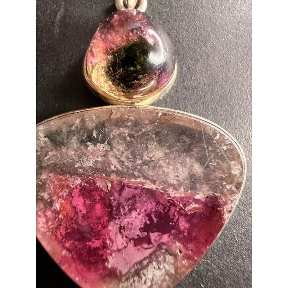 NEW Watermelon Tri color tourmaline sterling silver pendant 11.02 grams - Picture 3 of 14
